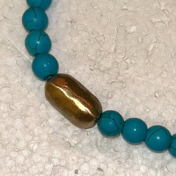 Turquoise bead necklace gold bead detail 15" (19") Boho Western Timeless Chic - Picture 4 of 6